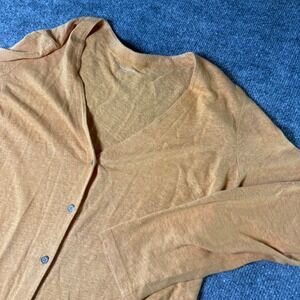 Eileen Fisher Linen Button Front Cardigan Sweater‎ Top M Tan Neutral Minimalist